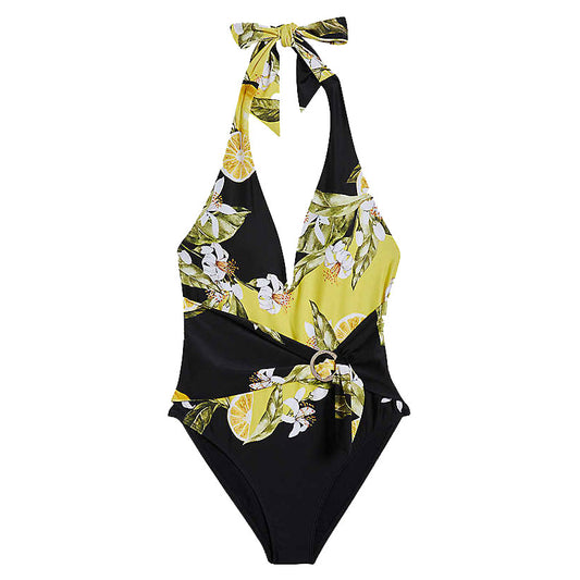 Ted Baker Women Wmc- Tabeth-Tie Front Plunge Swimming Costume Black