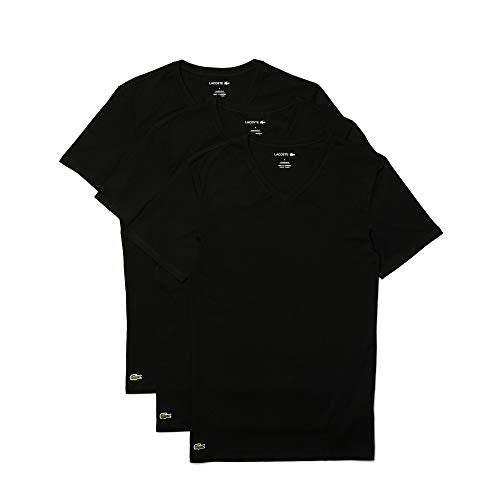 Lacoste Men's Essentials 3 Pack 100% Cotton Slim Fit V-Neck T-Shirts, Black