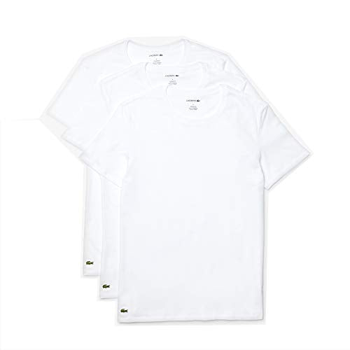 Lacoste Men's T-Shirts Undershirts 3 Pack 100% Cotton Regular Fit Solid White