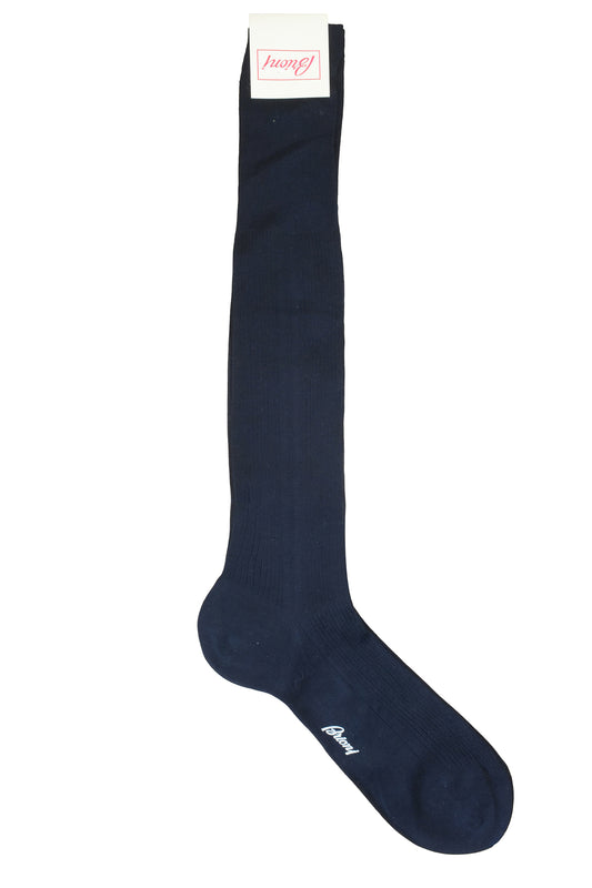 Brioni Navy 100% Cotton Long Ribbed Knit Socks Men's