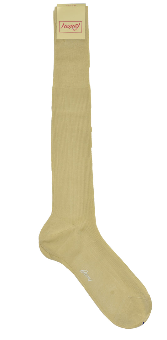 Brioni Men's 100% Cotton Beige Ribbed Long Socks