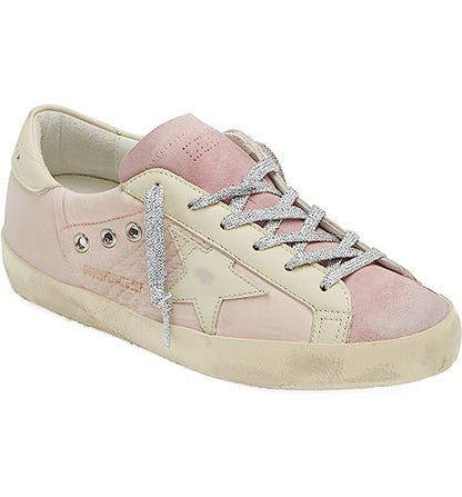 Golden Goose Women Super Star Pink Lace Up Leather Suede Sneakers