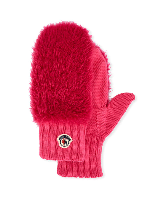 Moncler Women's Bright Pink Faux Fur Gloves Mittens