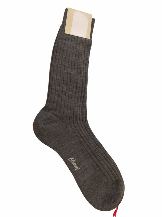 BRIONI Italy Men's Gray Ribbed Wool Blend Knit Socks