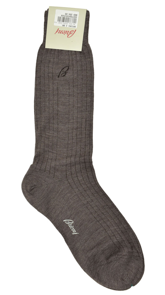 Brioni Men's Brown 100% Wool Ribbed Knit Socks