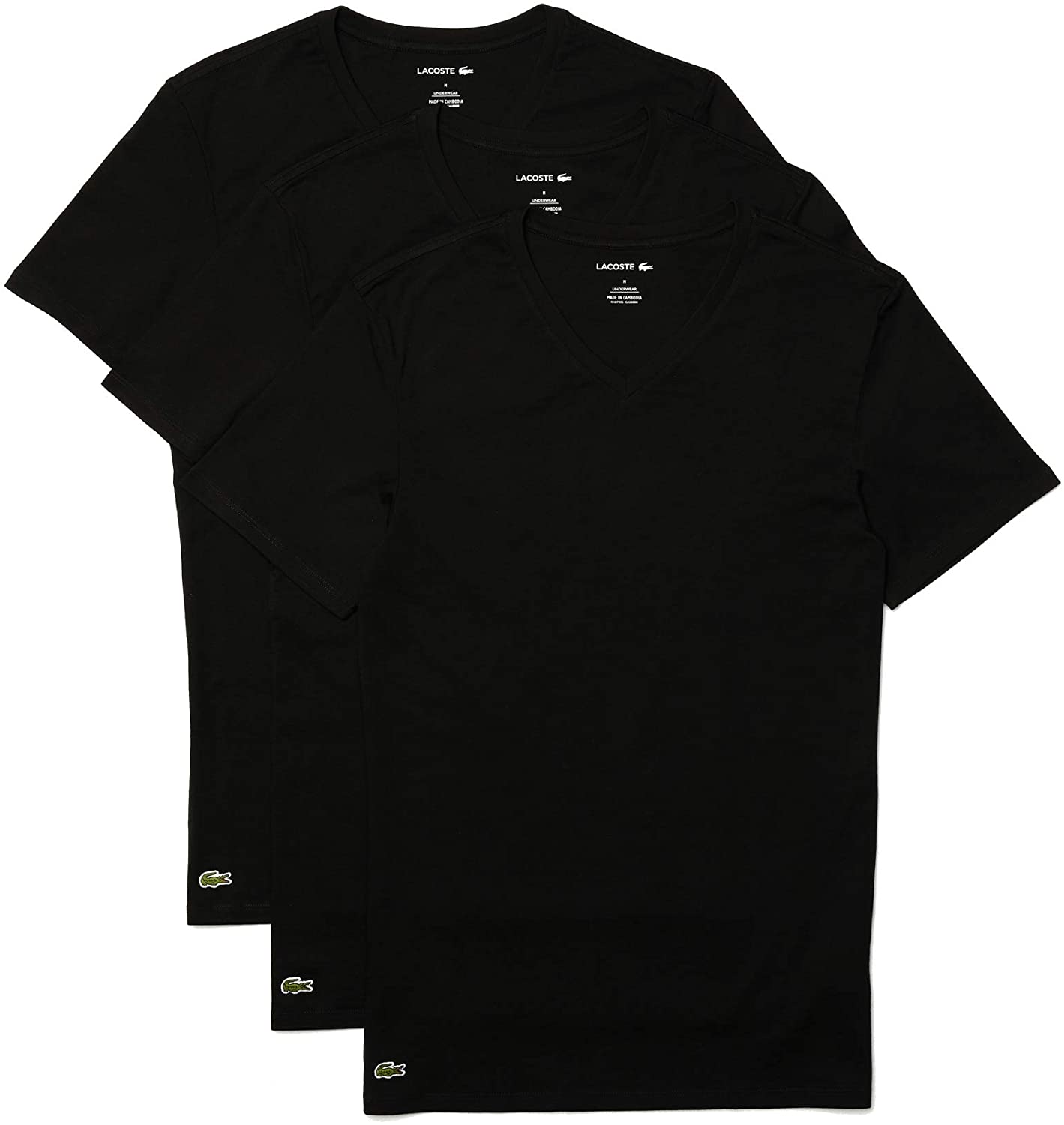 Lacoste Men's Essentials 3 Pack 100 Cotton Slim Fit VNeck TShirts
