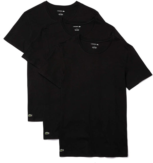 Lacoste mens Essentials 3 Pack 100% Cotton Slim Fit Crew Neck T-shirts Base Layer Top, Black