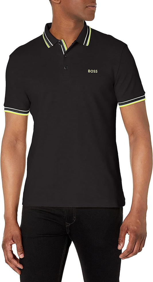 BOSS Men's Curved Logo Regular Fit Pique Polo Shirt, Black Soil