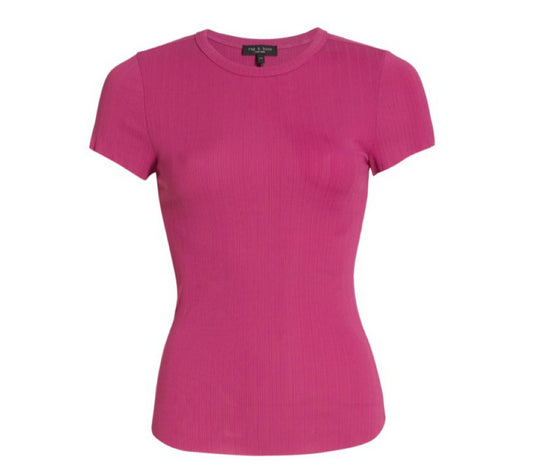 rag & bone Women's The Slub Short Sleeve Crew Neck T-Shirt Fuchsia Pink