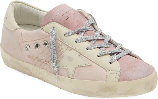 Golden Goose Women Super Star Pink Lace Up Leather Suede Sneakers