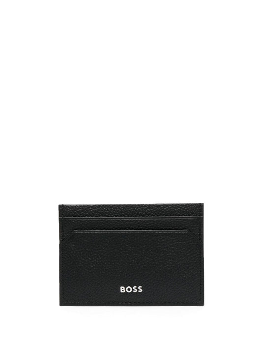 Hugo Boss Men's Highway Black Pebbled Leather Card Case Wallet