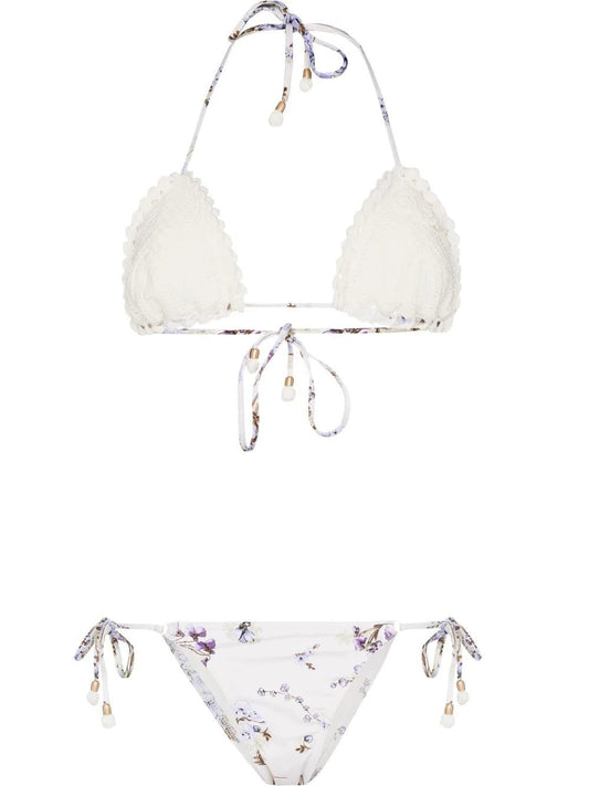 Zimmermann Jude Crochet Triangle Bikini Mini Lilac Floral