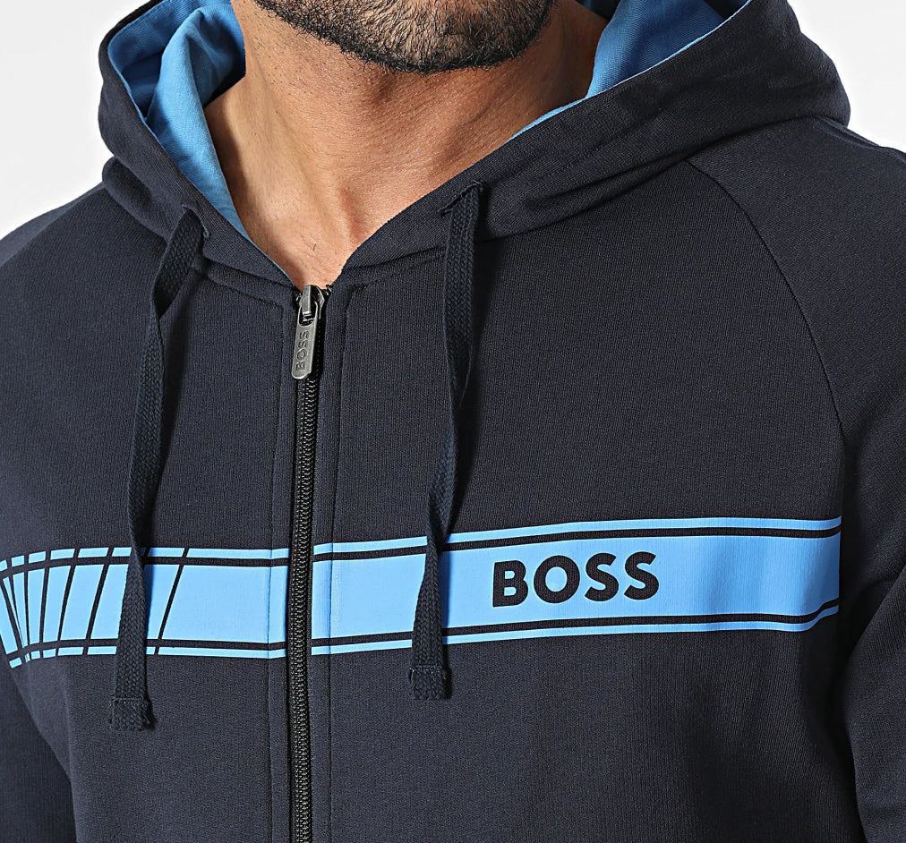HUGO BOSS Men's Authentic Zip Up Hooded Sweatshirt, Dark Navy Blue