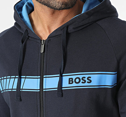 HUGO BOSS Men's Authentic Zip Up Hooded Sweatshirt, Dark Navy Blue