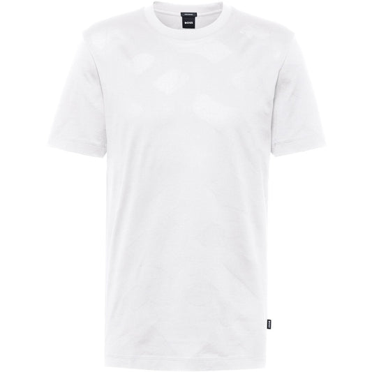 Hugo Boss Women Tiburt 355 100-White Jacquard Logo Short Sleeve Cotton T-Shirt
