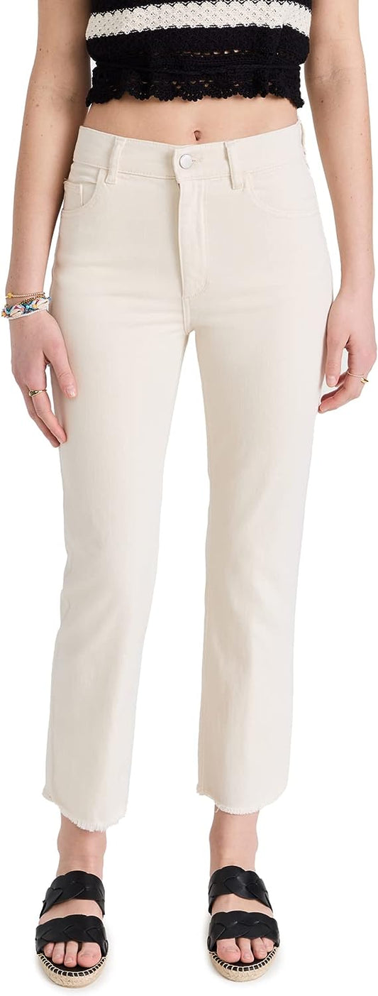 DL1961 Women Patti Straight High Rise Ankle Jeans Ecru Off White Pants