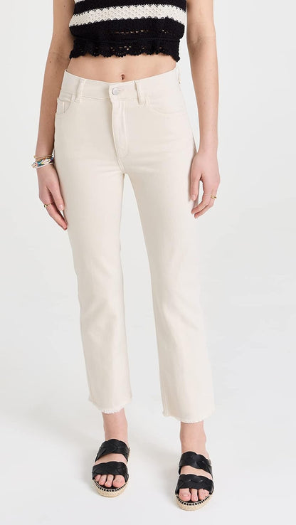 DL1961 Women Patti Straight High Rise Ankle Jeans Ecru Off White Pants