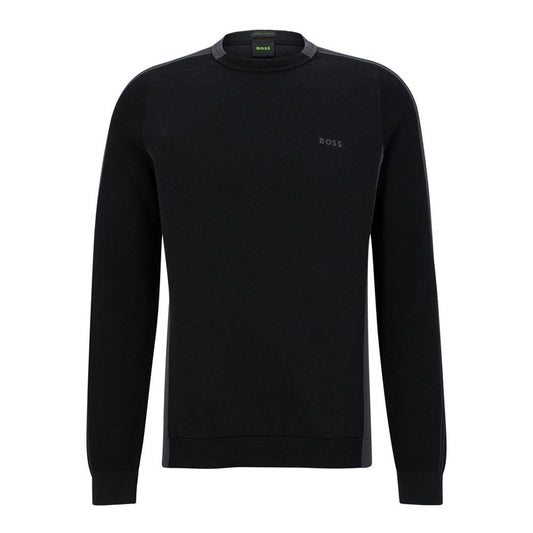 Hugo Boss Men Rinos 001-Black Logo on Sleeves Crew Neck Cotton Sweater