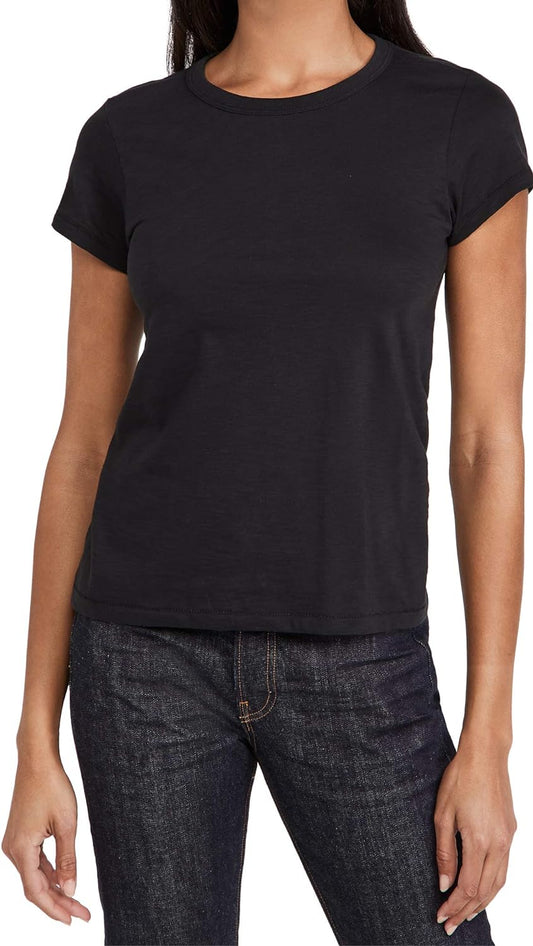 Rag & Bone Women The Slub Tee Black Short Sleeve Cotton Jersey T-Shirt