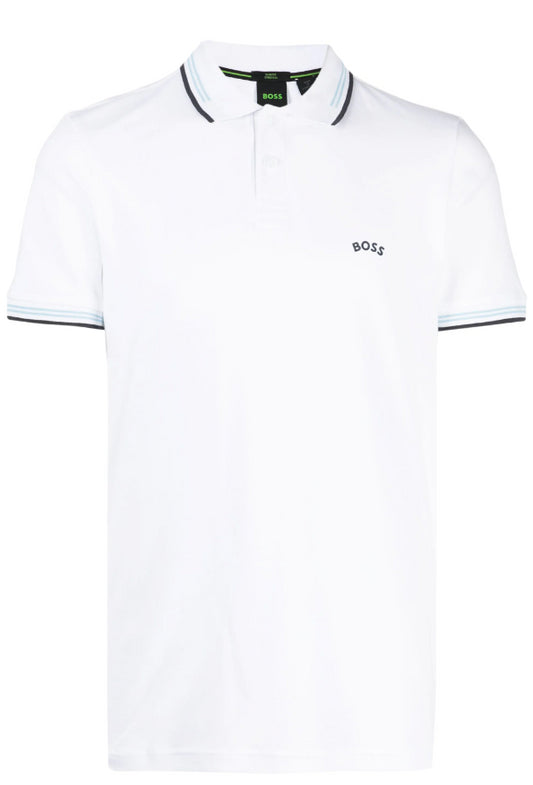 Hugo Boss Men Paul Curved NCSA White Pique Short Sleeve Polo T-Shirt