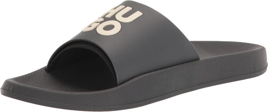 HUGO Men's Black Logo Stacked Logo Slide Sandal Shoes