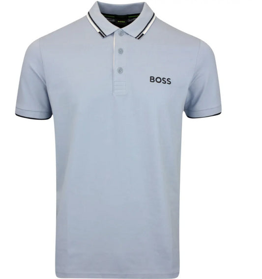 Hugo Boss Men's Light Blue Stretch Cotton Paddy Pro Short Sleeve Polo T-Shirt