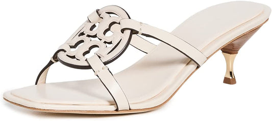 Tory Burch Women Geo Bombe Miller 55mm Heel Slide Sandals Light Cream Off White