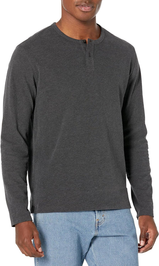Vince Men's Sueded Jersey L/S Henley, H Charcoal Pullover