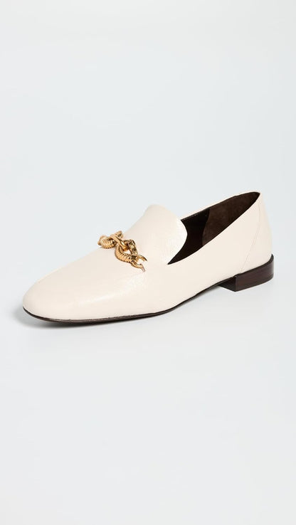 Tory Burch Women Jessa Classic Loafers Leather Shoes Light Cream/Gold Ivory