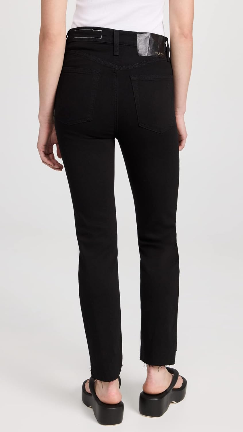 Rag & Bone Women's Wren Slim Fit Raw Cuffs Stretch Denim Jeans Black