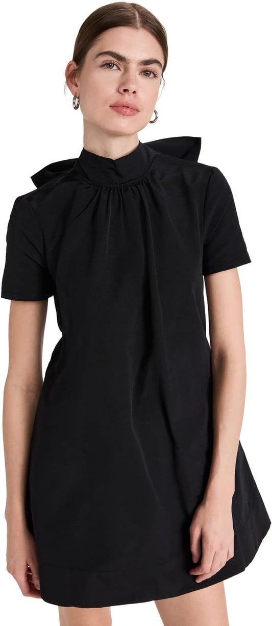 STAUD Women's Ilana Mock Neck Short Sleeves Mini Dress Black