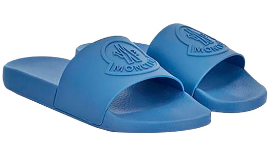 Moncler Men's Footwear Basile Blue Tonal Logo Rubber Slides