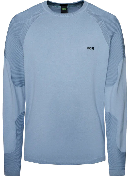 Hugo Boss Men Perform-X Cotton Blend Pullover Sweater 498-Open Blue