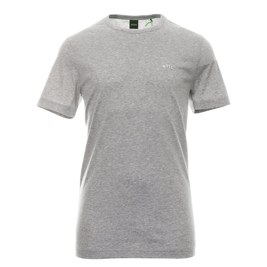 HUGO BOSS Men Contrast Curve Logo Short-Sleeve Cotton T-Shirt Grey Melange