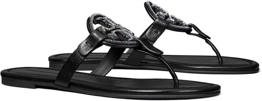 Tory Burch Women's Miller Pave Flat Sandal Perfect Black/Jet Shoes
