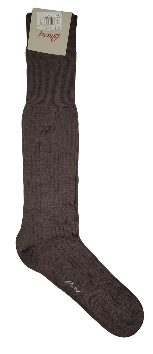 Brioni Men's Brown 100% Wool Ribbed Knit Long Socks