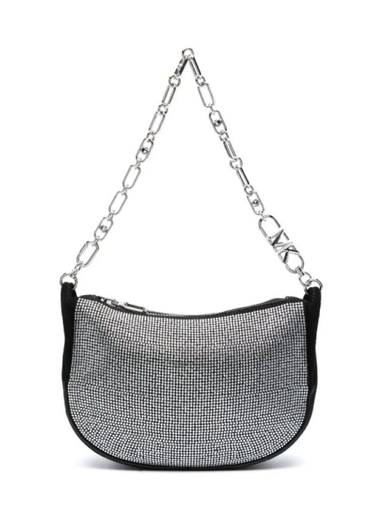 Michael Michael Kors Kendall Leather Rhinestone Small Bracelet Pouchette Handbag, Black