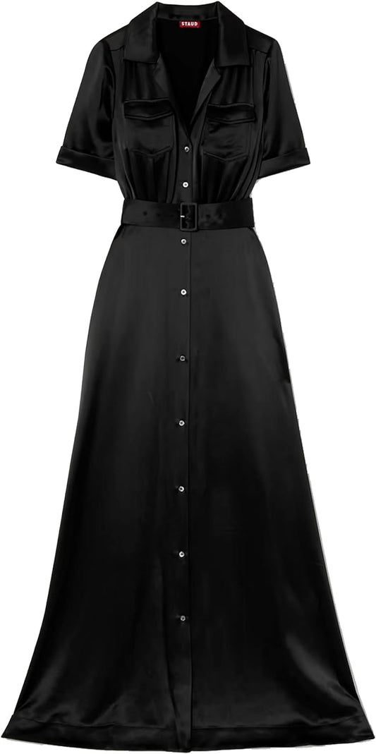 Staud Women Millie Belted Acetate Polyester Maxi Dress Solid Black