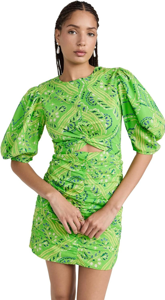 Rhode Women's Isla Dress, Lime Diamond Stitch, Green, Print Mini