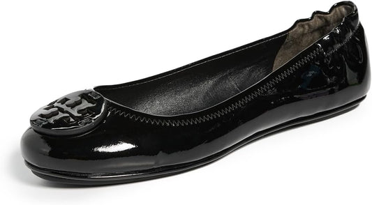 Tory Burch Women's Minnie Travel Black Patent Leather Ballet Flats Shoes