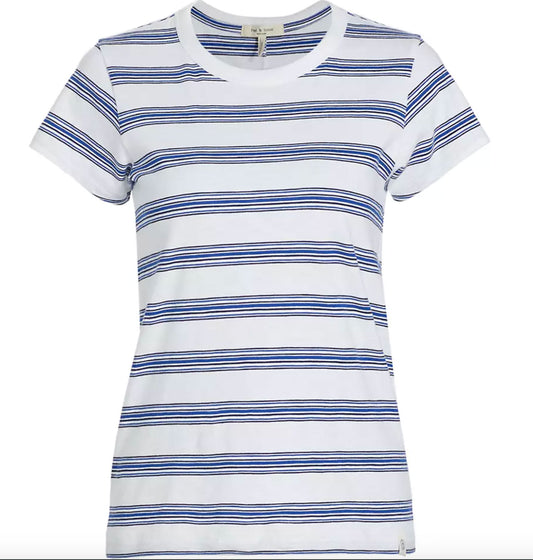 Rag & Bone Women The Slub Tee White Blue Striped Easy Fit Cotton T-Shirt