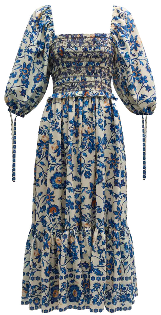 Cara Cara Women Jazzy Tiered Smocked Midi Dress Azure Alexandria Floral