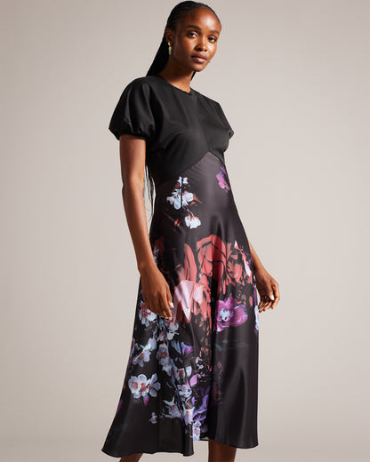 Ted Baker Wmd-Rowana-Fitted Knit Bodice Dress With Ruffle Skirt Black