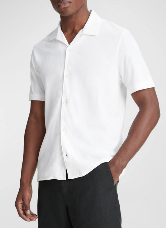 Vince Men's Pique Cabana S/S Button Down Shirt, Optic White Short Sleeve