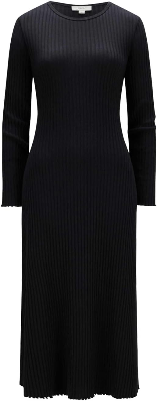 Vince Women's Solid Black Ribbed Knit Sweater Dress