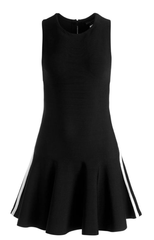 Alice + Olivia Women Kimi Side Stripe Viscose Sleeveless Mini Dress Black Combo