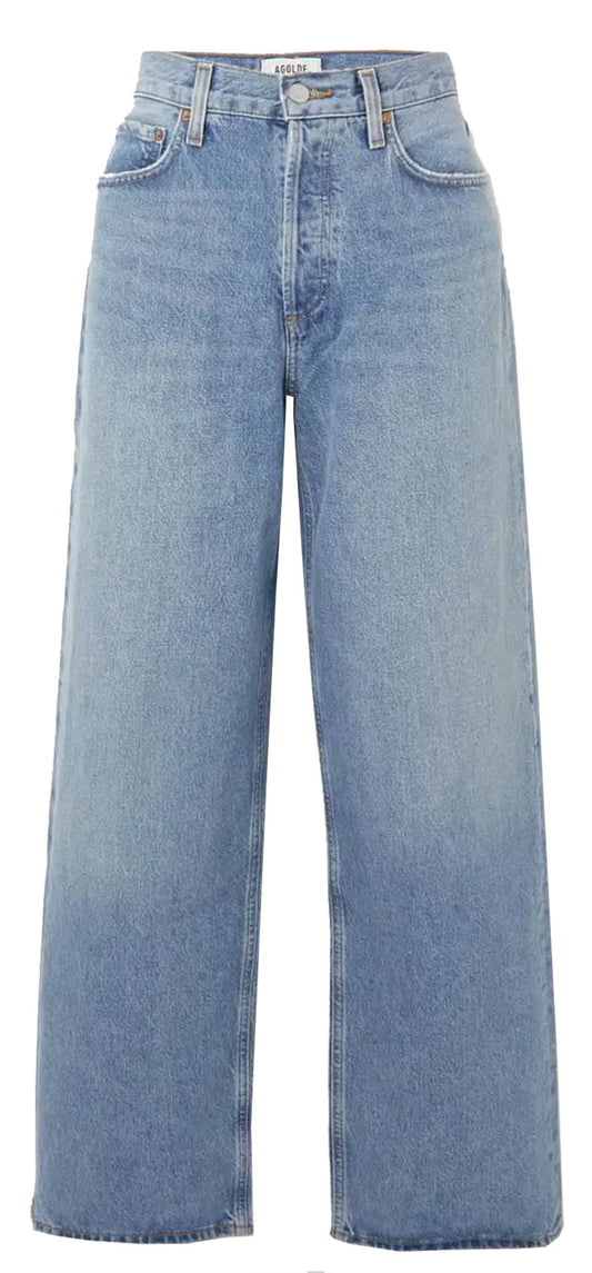 AGOLDE Women's Low Slung Baggy Jeans Libertine Blue Full Length Denim Pants