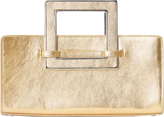 STAUD Women's Gold Metallic Leather Shirley Metal Metallic Top-Handle Bag