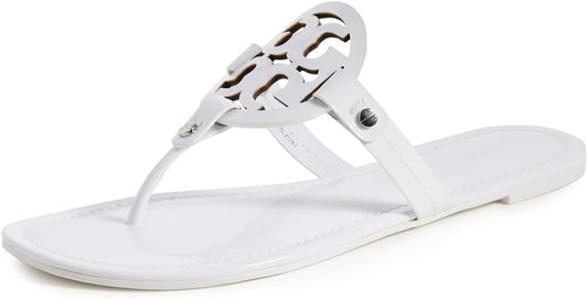 Tory Burch Women's Miller Thong Sandals Leather Strap Rubber Sole Optic White