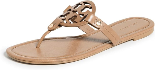 Tory Burch Womens Miller Sandals Almond Flour Thong Leather Sandals
